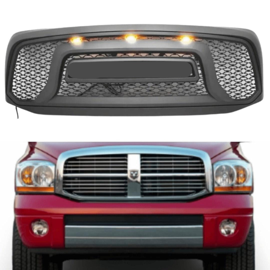 Rebel Style Front Grille For 2006 2007 2008 Dodge Ram1500 Power Wagon Grill With Letters& Lights Black Matt Black Abs Abs