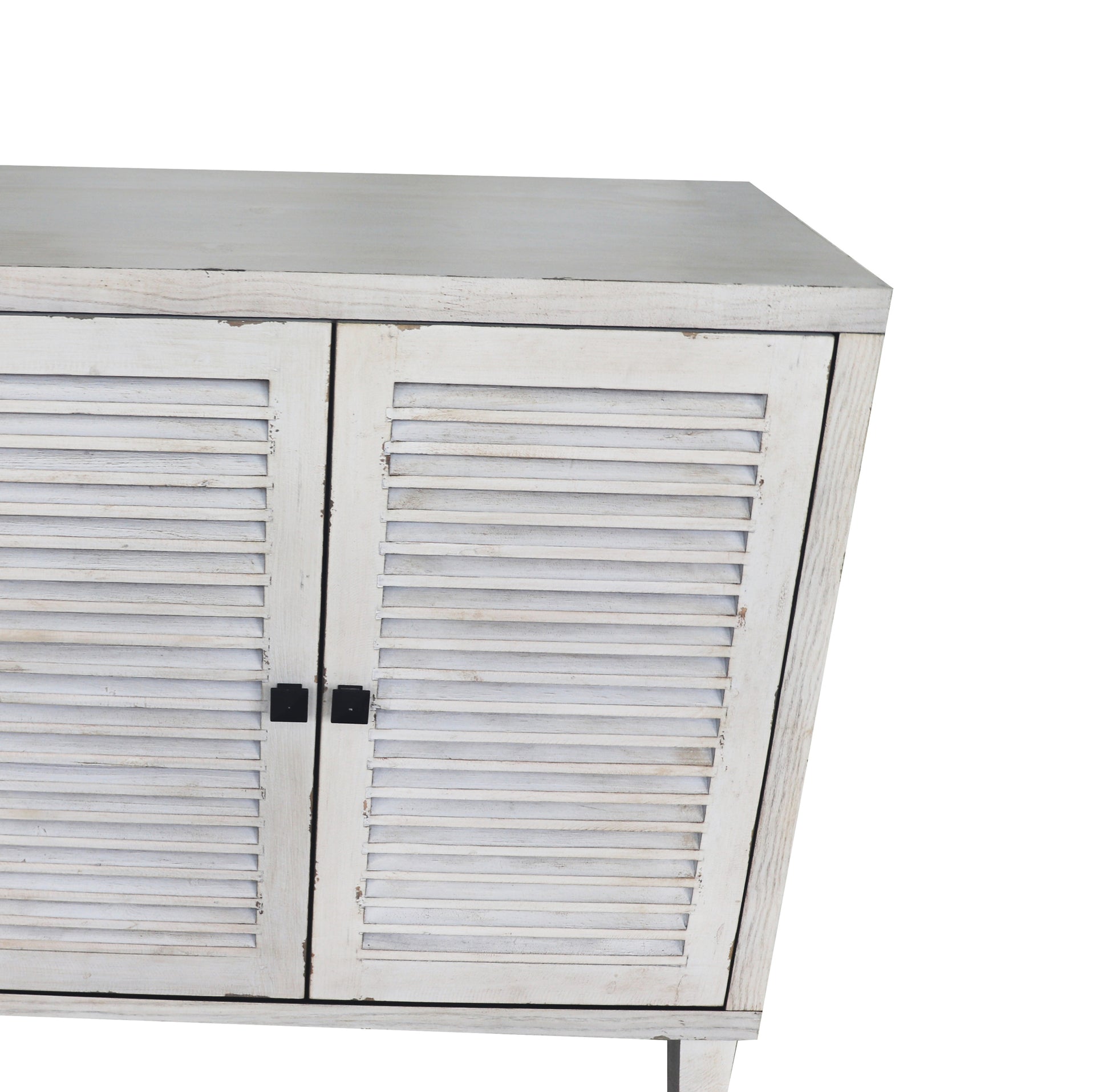 Accent Cabinet 4 Shutter Door Wooden Cabinet Sideboard Buffet Server Cabinet Storage Cabinet, For Living Room, Entryway, Hallway, Office, Kitchen And Dining Room, Distressed White White Washed Farmhouse,Shabby Chic Fir Solid Wood Mdf