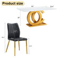 A Modern Minimalist Rectangular Dining Table Suitable For 6 8 People, A Set Of 6 Piece Pu Leather Backrest And Gold Metal Legs Modern Dining Chairs. F Oc C 009 White Mdf Glass