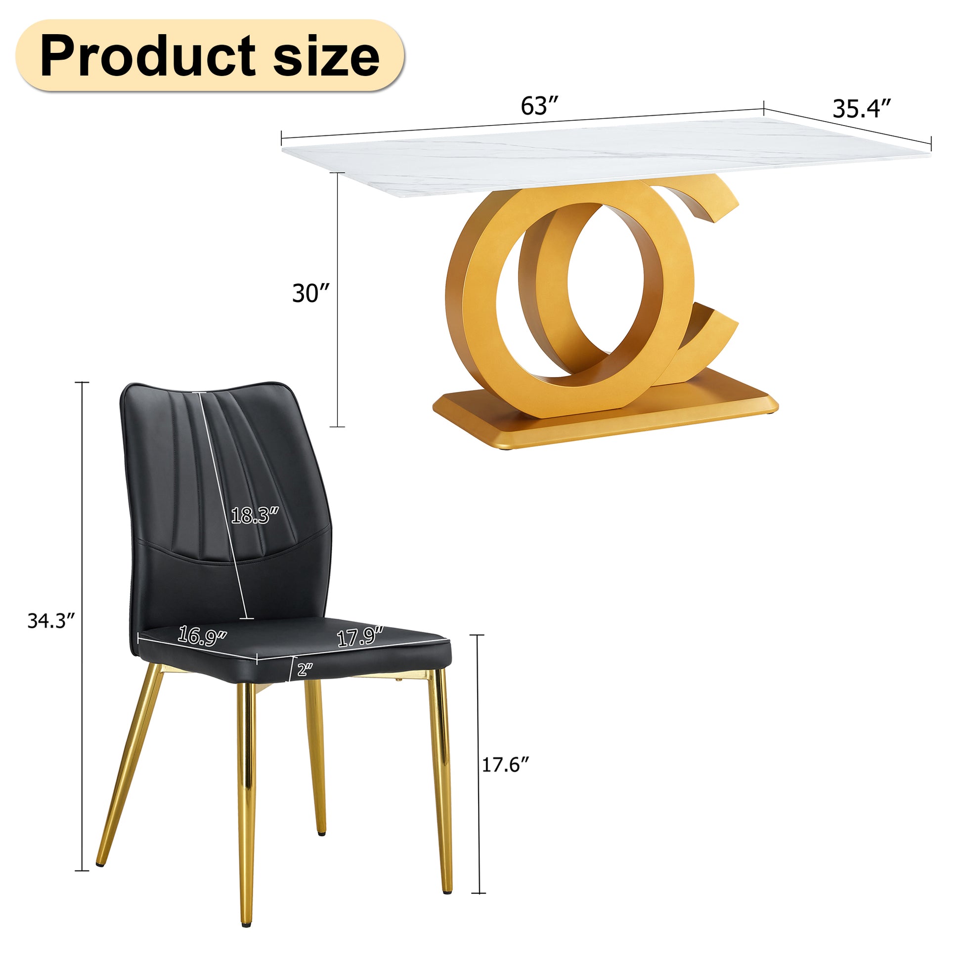 A Modern Minimalist Rectangular Dining Table Suitable For 6 8 People, A Set Of 6 Piece Pu Leather Backrest And Gold Metal Legs Modern Dining Chairs. F Oc C 009 White Mdf Glass