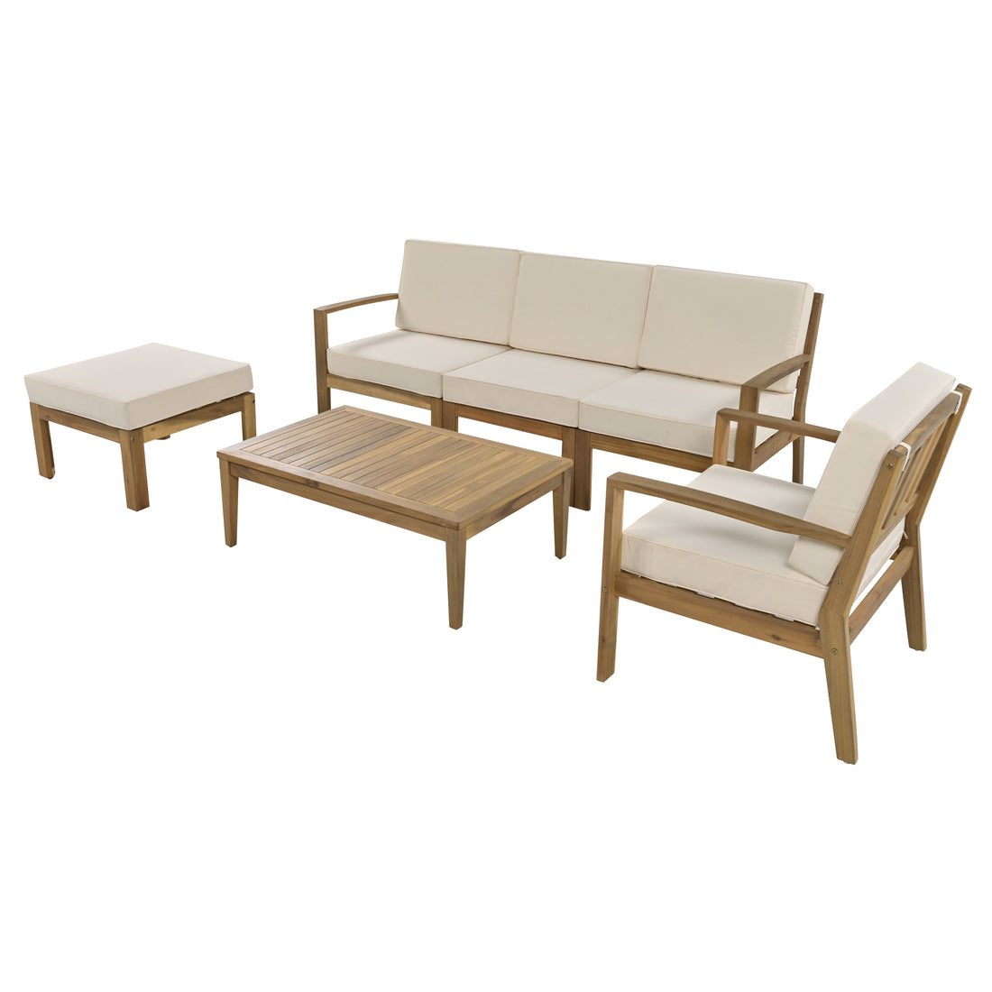 6 Piece Acacia Wood Frame Patio Sectional Sofa Set With Coffee Table And Removable Cushion For Garden Backyard Patio And Poolside Beige Beige Garden & Outdoor Acacia Wood