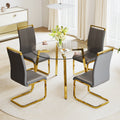 Modern Minimalist Style Circular Transparent Tempered Glass Table, Tempered Glass Tabletop, Golden Metal Legs, Suitable For Kitchen, Dining Room, And Living Room, 42 