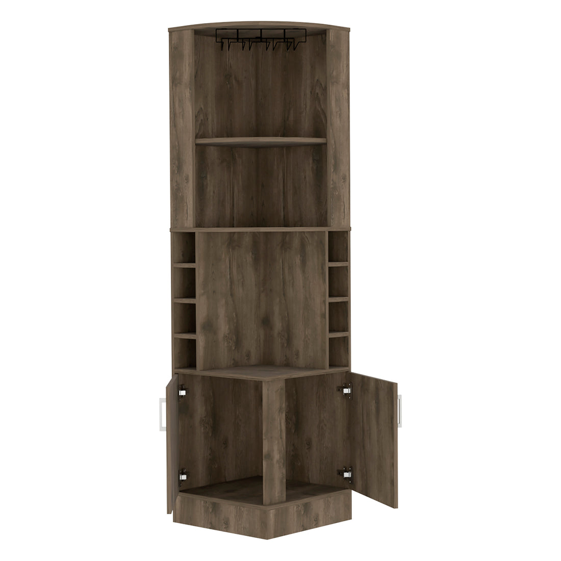 Bar Cabinet 71" H, With Two Shelves At The Top, 1 Glass Holder, 8 Exterior Bottle Racks, 1 Central Shelf And A Lower Drawer With 2 Side Doors, Dark Brown Brown Particle Board Particle Board