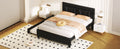 Queen Size Upholstered Platform Bed With Headboard And Twin Size Trundle, Black Box Spring Not Required Queen Black Bedroom Faux Leather Upholstered