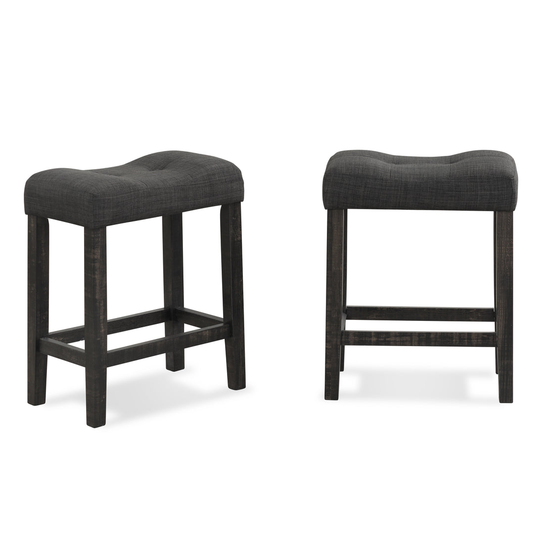Sora Button Tufted Counter Height Saddle Stool, Set Of 2, Gray Gray Wood