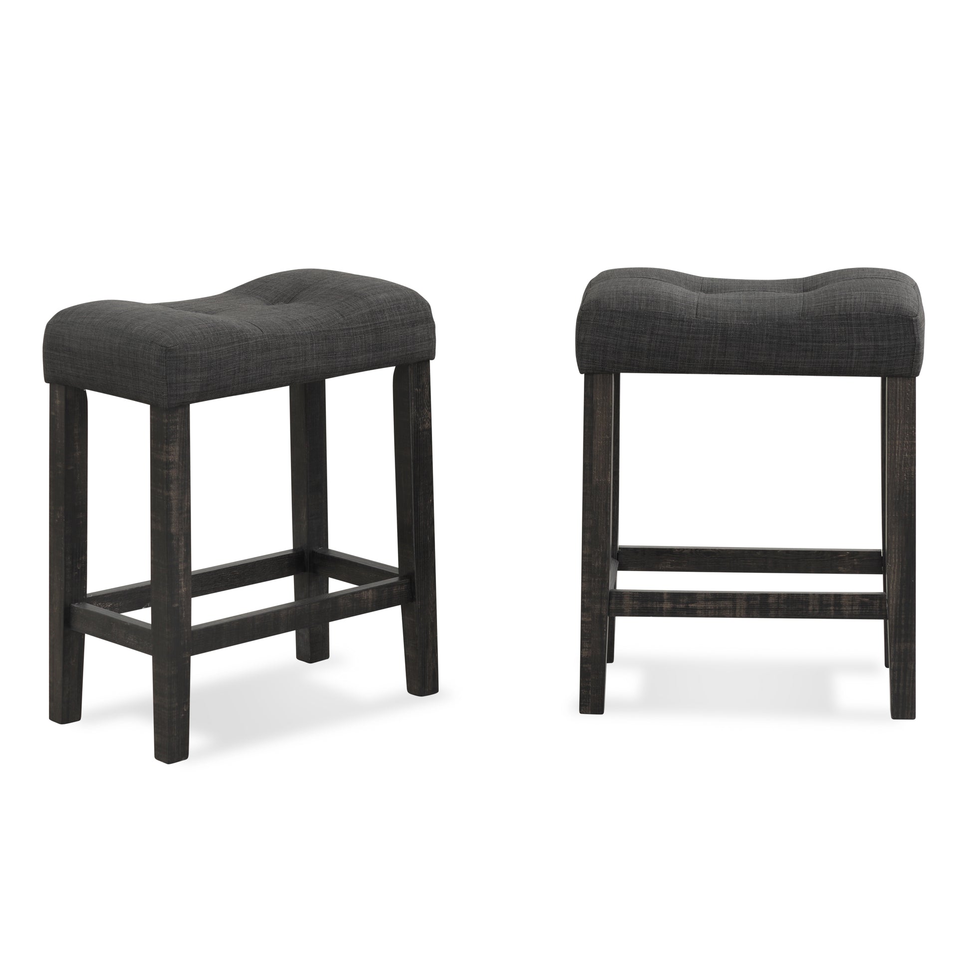 Sora Button Tufted Counter Height Saddle Stool, Set Of 2, Gray Gray Wood
