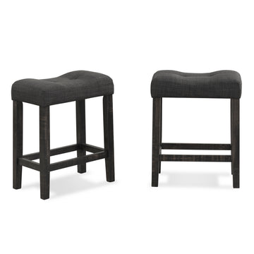 Sora Button Tufted Counter Height Saddle Stool, Set Of 2, Gray Gray Wood