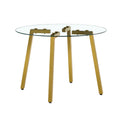 Modern Minimalist Style Circular Transparent Tempered Glass Table, Tempered Glass Tabletop, Golden Metal Legs, Suitable For Kitchen, Dining Room, And Living Room, 42 