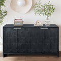 Accent Cabinet Farmhouse Style 4 Door Wooden Cabinet Sideboard Buffet Server Cabinet Storage Cabinet, For Living Room, Entryway, Hallway, Office, Kitchen And Dining Room, Distressed Black Distressed Finish Antique Black Adjustable Shelves Solid Wood Mdf