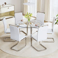 Modern Minimalist Style Circular Transparent Tempered Glass Table, Tempered Glass Tabletop, Silver Metal Table Legs, Suitable For Kitchen, Dining Room, And Living Room, 42 
