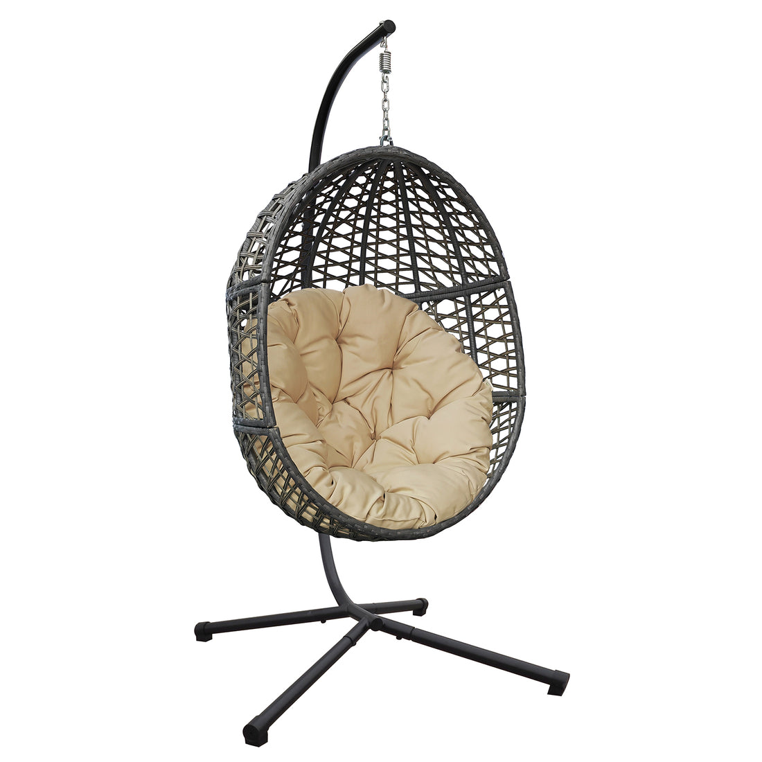 Hanging Swing Egg Chair With Stand,Outdoor Patio Wicker Tear Drop Shape Hammock Chair With Cushion Khaki Yes Deep Seating Khaki Weather Resistant Frame Water Resistant Cushion Garden & Outdoor Boho Complete Patio Sets Iron Plastic Pe Rattan Iron