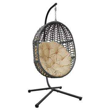 Hanging Swing Egg Chair With Stand,Outdoor Patio Wicker Tear Drop Shape Hammock Chair With Cushion Khaki Yes Deep Seating Khaki Weather Resistant Frame Water Resistant Cushion Garden & Outdoor Boho Complete Patio Sets Iron Plastic Pe Rattan Iron