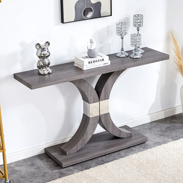Modern Minimalist Style Natural Gray Wood Foyer Table, Equipped With Mdf Wood Tabletop And Mdf Stainless Steel Bracket, Enhances The Beauty And Artistic Atmosphere Of The Home, Suitable For Foyer .Fxg Gray Mdf