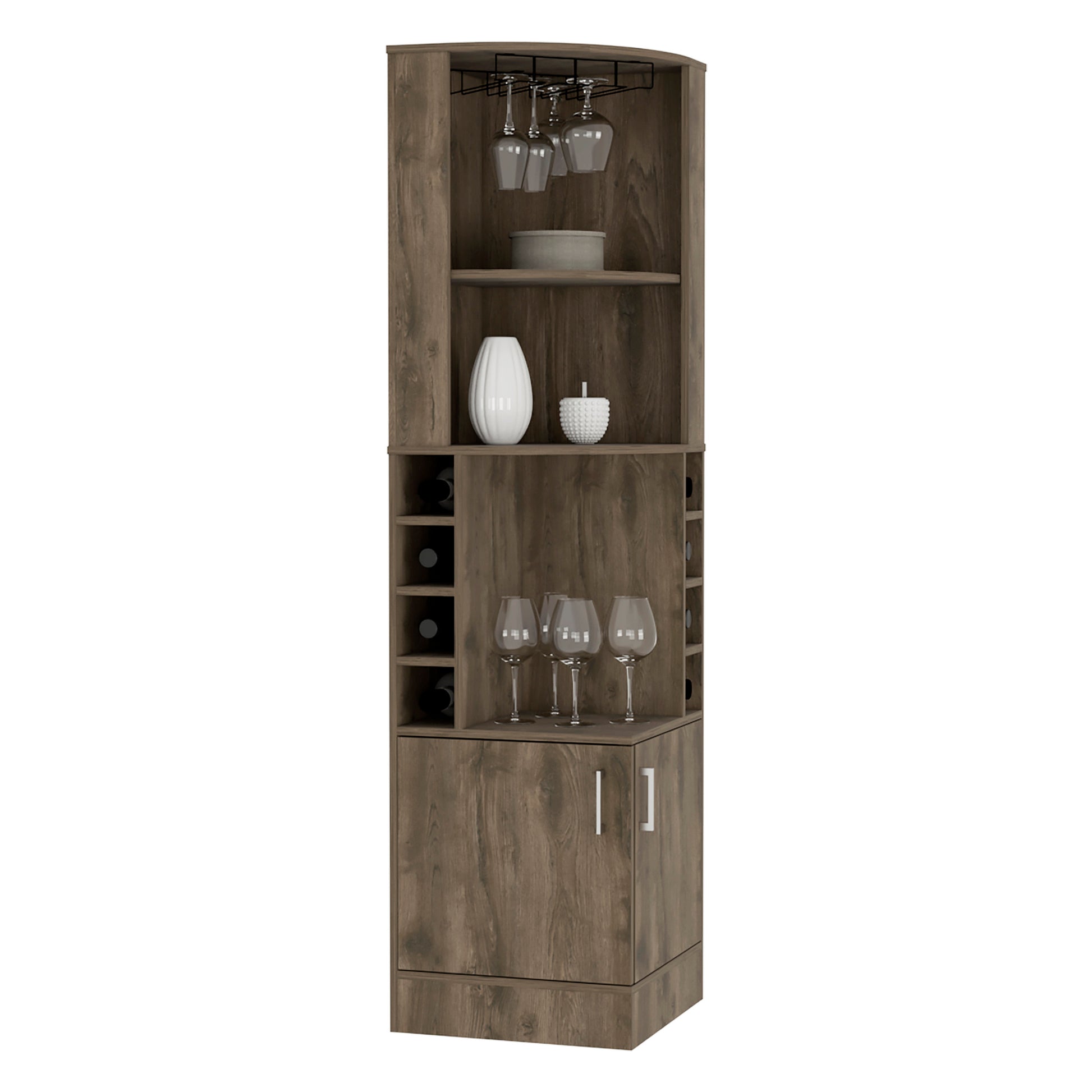 Bar Cabinet 71" H, With Two Shelves At The Top, 1 Glass Holder, 8 Exterior Bottle Racks, 1 Central Shelf And A Lower Drawer With 2 Side Doors, Dark Brown Brown Particle Board Particle Board