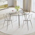 Modern Minimalist Style Circular Transparent Tempered Glass Table, Tempered Glass Tabletop, Silver Metal Table Legs, Suitable For Kitchen, Dining Room, And Living Room, 42 