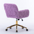 Office Chair,Artificial Rabbit Hair Home Office Chair With Golden Metal Base,Adjustable Desk Chair Swivel Office Chair,Vanity Chair Violet Violet Bedroom Foam Velvet