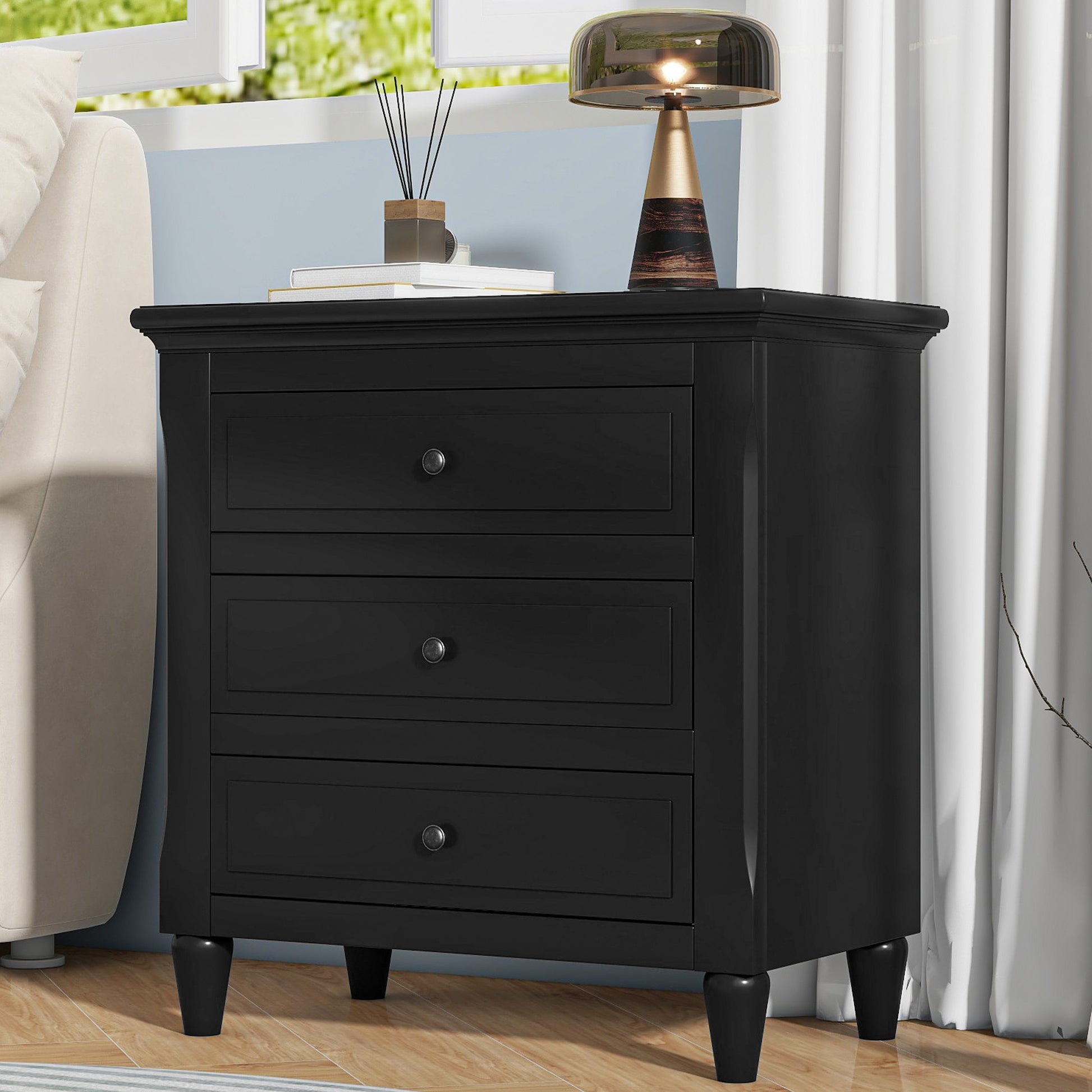 3 Drawer Nightstand Storage Wood Cabinet As Same As Wf297663Aab Black 3 Drawers Mdf