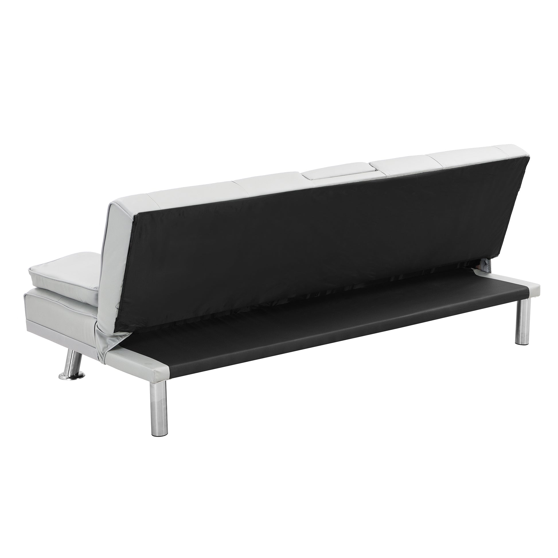 Sofa Bed With Armrest Two Holders Wood Frame, Stainless Leg, Futon White Pvc White Pvc