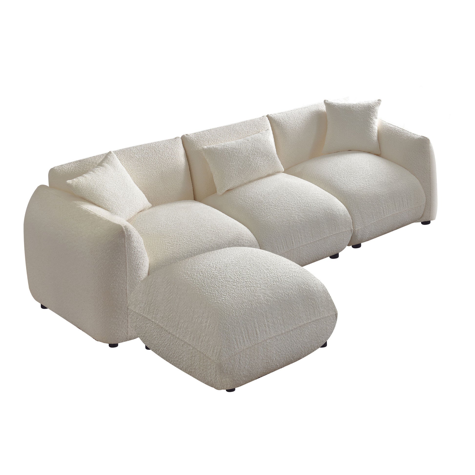 Mid Century Modern Couch 3 Seater Sofa With Ottoman Upholstered Footrest Stool Ottoman Foot Stool For Living Room, Bedroom, Beige Beige Boucle