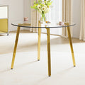 Modern Minimalist Style Circular Transparent Tempered Glass Table, Tempered Glass Tabletop, Golden Metal Legs, Suitable For Kitchen, Dining Room, And Living Room, 42 