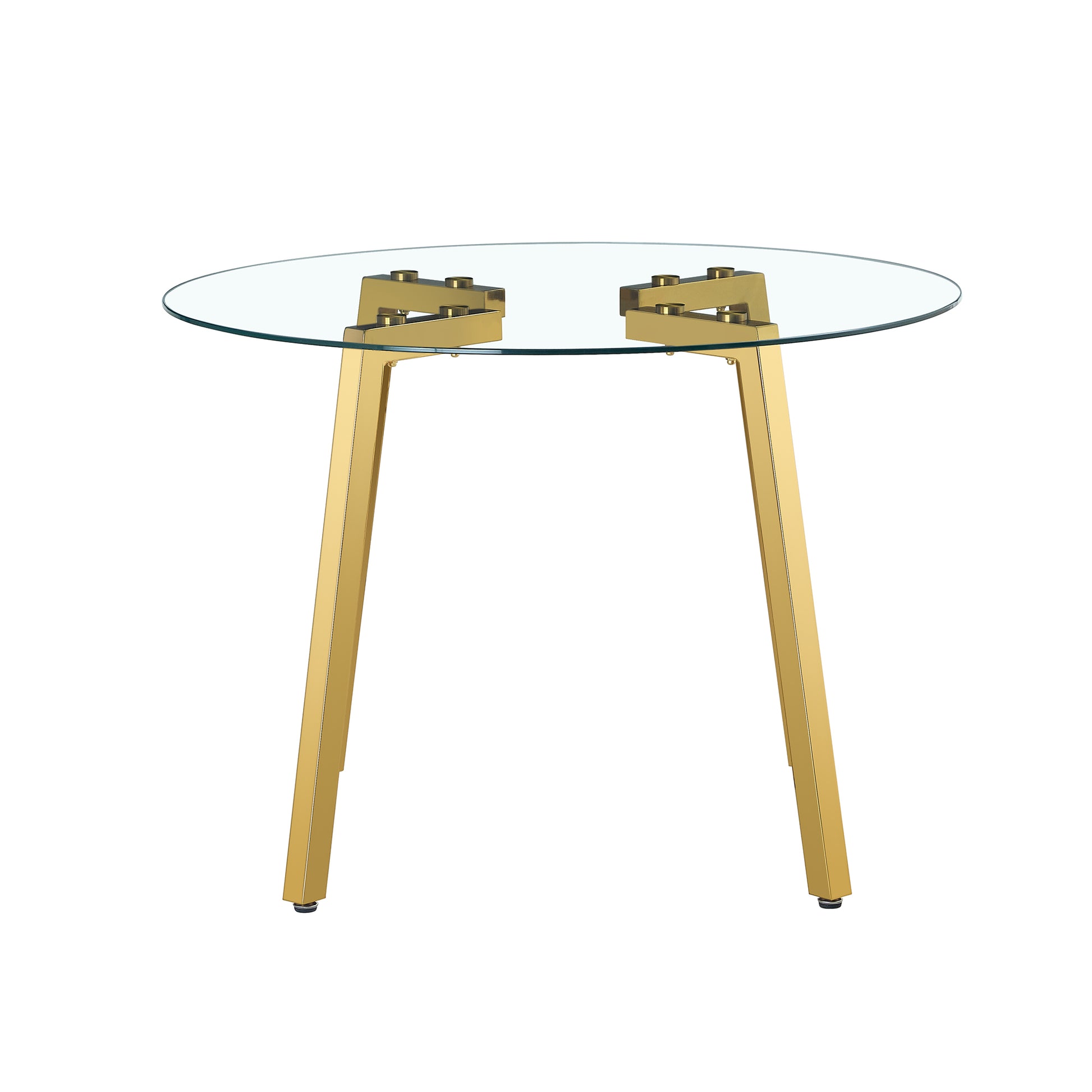 Modern Minimalist Style Circular Transparent Tempered Glass Table, Tempered Glass Tabletop, Golden Metal Legs, Suitable For Kitchen, Dining Room, And Living Room, 42 "* 42" * 29.5 "1123R Transparent Glass