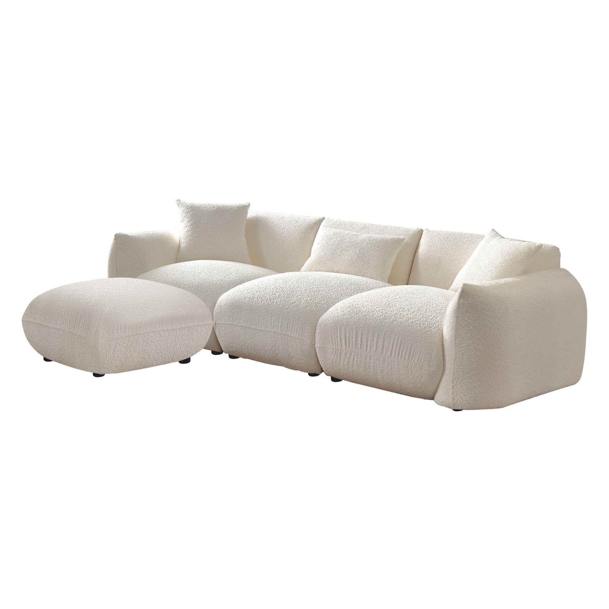 Mid Century Modern Couch 3 Seater Sofa With Ottoman Upholstered Footrest Stool Ottoman Foot Stool For Living Room, Bedroom, Beige Beige Boucle