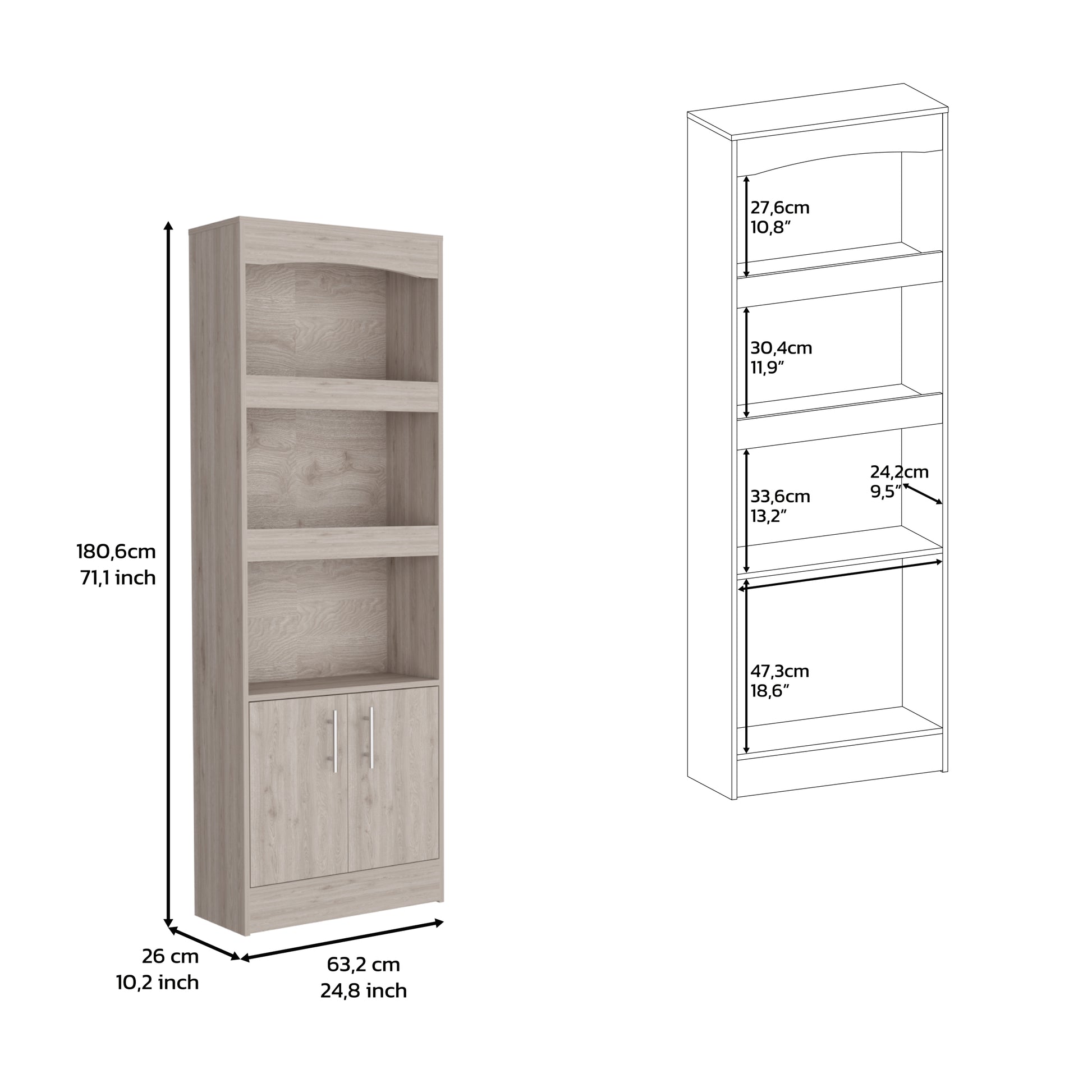 2 Piece Office Set, Bookcase Desk, Light Gray Light Gray Particle Board Particle Board