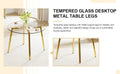 Modern Minimalist Style Circular Transparent Tempered Glass Table, Tempered Glass Tabletop, Golden Metal Legs, Suitable For Kitchen, Dining Room, And Living Room, 42 