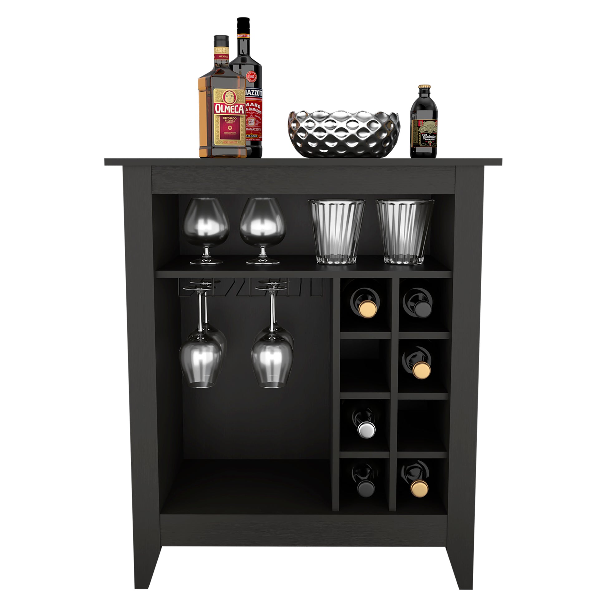 Mojito Bar Cabinet, One Open Drawer, One Open Shelf, Black Black Particle Board Particle Board