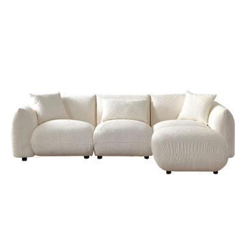 Mid Century Modern Couch 3 Seater Sofa With Ottoman Upholstered Footrest Stool Ottoman Foot Stool For Living Room, Bedroom, Beige Beige Boucle