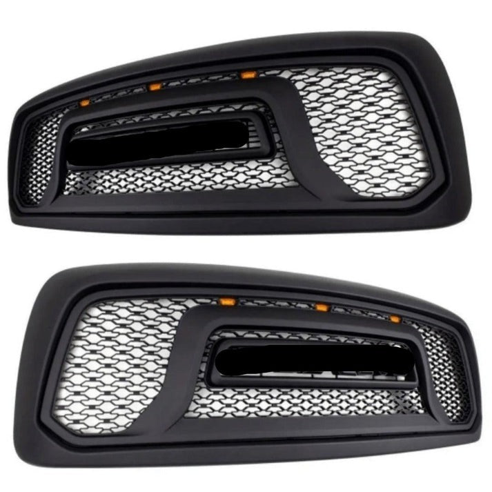 Rebel Style Front Grille For 2002 2003 2004 2005 Dodge Ram 1500 Power Wagon Grill Replacement With Letters And Amber Led Lights Black Matt Black Abs Abs