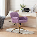 Office Chair,Artificial Rabbit Hair Home Office Chair With Golden Metal Base,Adjustable Desk Chair Swivel Office Chair,Vanity Chair Violet Violet Bedroom Foam Velvet