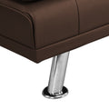 Sofa Bed With Armrest Two Holders Wood Frame, Stainless Leg, Futon Brown Pvc Brown Pvc