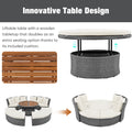 Patio 5 Piece Round Rattan Sectional Sofa Set All Weather Pe Wicker Sunbed Daybed With Round Liftable Table And Washable Cushions For Outdoor Backyard Poolside, Beige Yes Deep Seating Beige Water Resistant Frame Water Resistant Cushion Garden & Outdoor