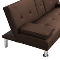 Sofa Bed With Armrest Two Holders Wood Frame, Stainless Leg, Futon Brown Pvc Brown Pvc