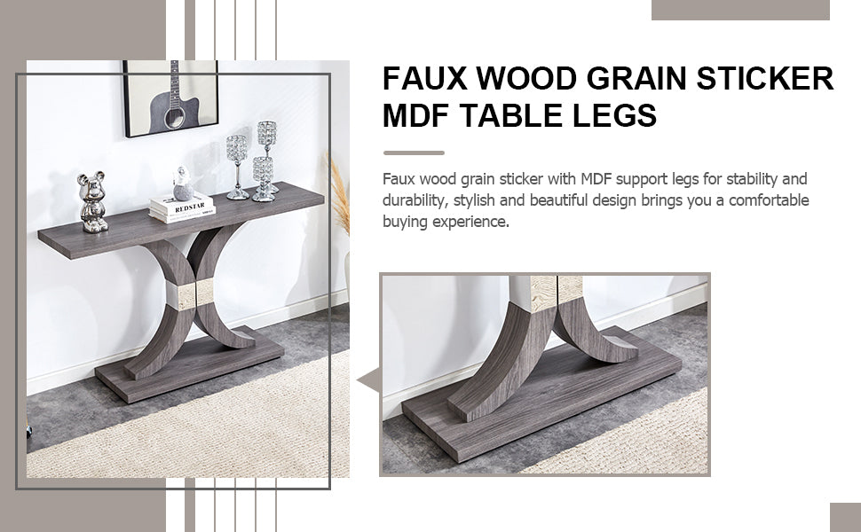 Modern Minimalist Style Natural Gray Wood Foyer Table, Equipped With Mdf Wood Tabletop And Mdf Stainless Steel Bracket, Enhances The Beauty And Artistic Atmosphere Of The Home, Suitable For Foyer .Fxg Gray Mdf
