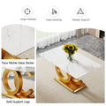 A Modern Minimalist Rectangular Dining Table Suitable For 6 8 People, A Set Of 6 Piece Pu Leather Backrest And Gold Metal Legs Modern Dining Chairs. F Oc C 009 White Mdf Glass