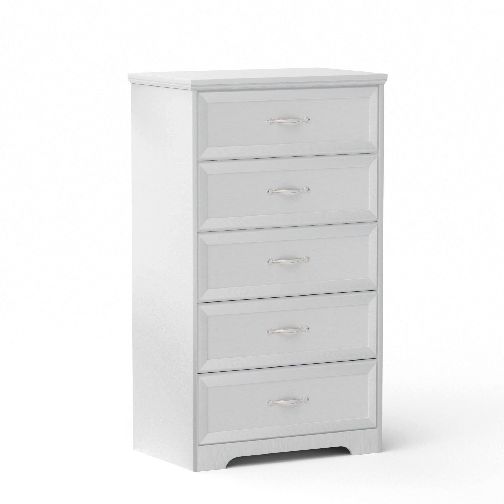 Modern 5 Tier Bedroom Chest Of Drawers, Dresser With Drawers, Clothes Organizer Metal Pulls For Living Room, Bedroom, Hallway, White, 25.2 L X 15.8 W X 43.5 H White Particle Board