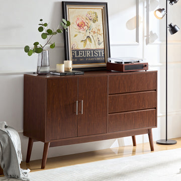 Sideboard Buffet Console Table With Drawers, Media Console With Doors,Storage Cabinet For Living Room & Bedroom Walnut 50 59 Inches Retro Solid Wood Mdf