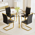 Modern Minimalist Style Circular Transparent Tempered Glass Table, Tempered Glass Tabletop, Golden Metal Legs, Suitable For Kitchen, Dining Room, And Living Room, 42 