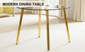 Modern Minimalist Style Circular Transparent Tempered Glass Table, Tempered Glass Tabletop, Golden Metal Legs, Suitable For Kitchen, Dining Room, And Living Room, 42 