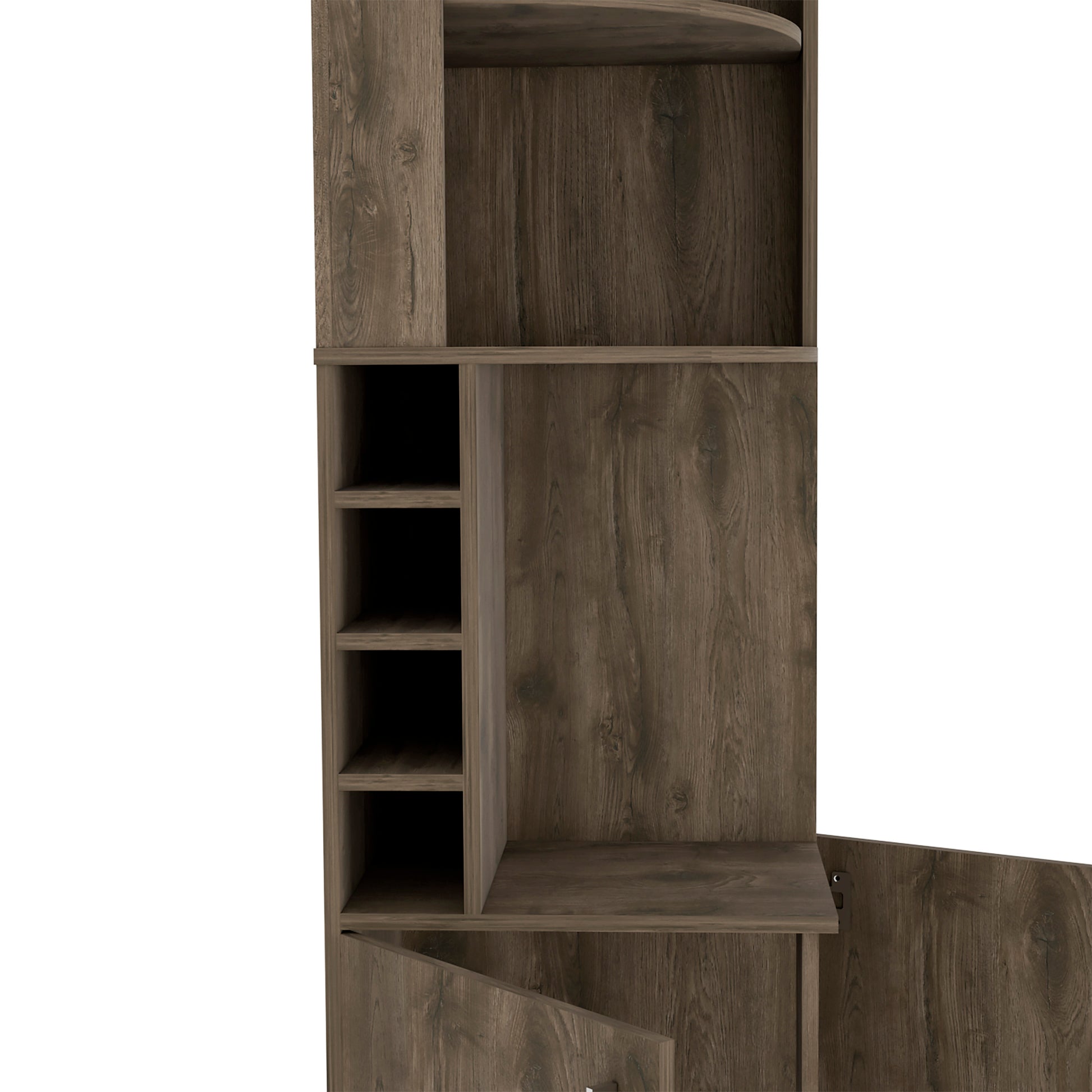 Bar Cabinet 71" H, With Two Shelves At The Top, 1 Glass Holder, 8 Exterior Bottle Racks, 1 Central Shelf And A Lower Drawer With 2 Side Doors, Dark Brown Brown Particle Board Particle Board