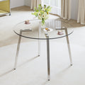 Modern Minimalist Style Circular Transparent Tempered Glass Table, Tempered Glass Tabletop, Silver Metal Table Legs, Suitable For Kitchen, Dining Room, And Living Room, 42 