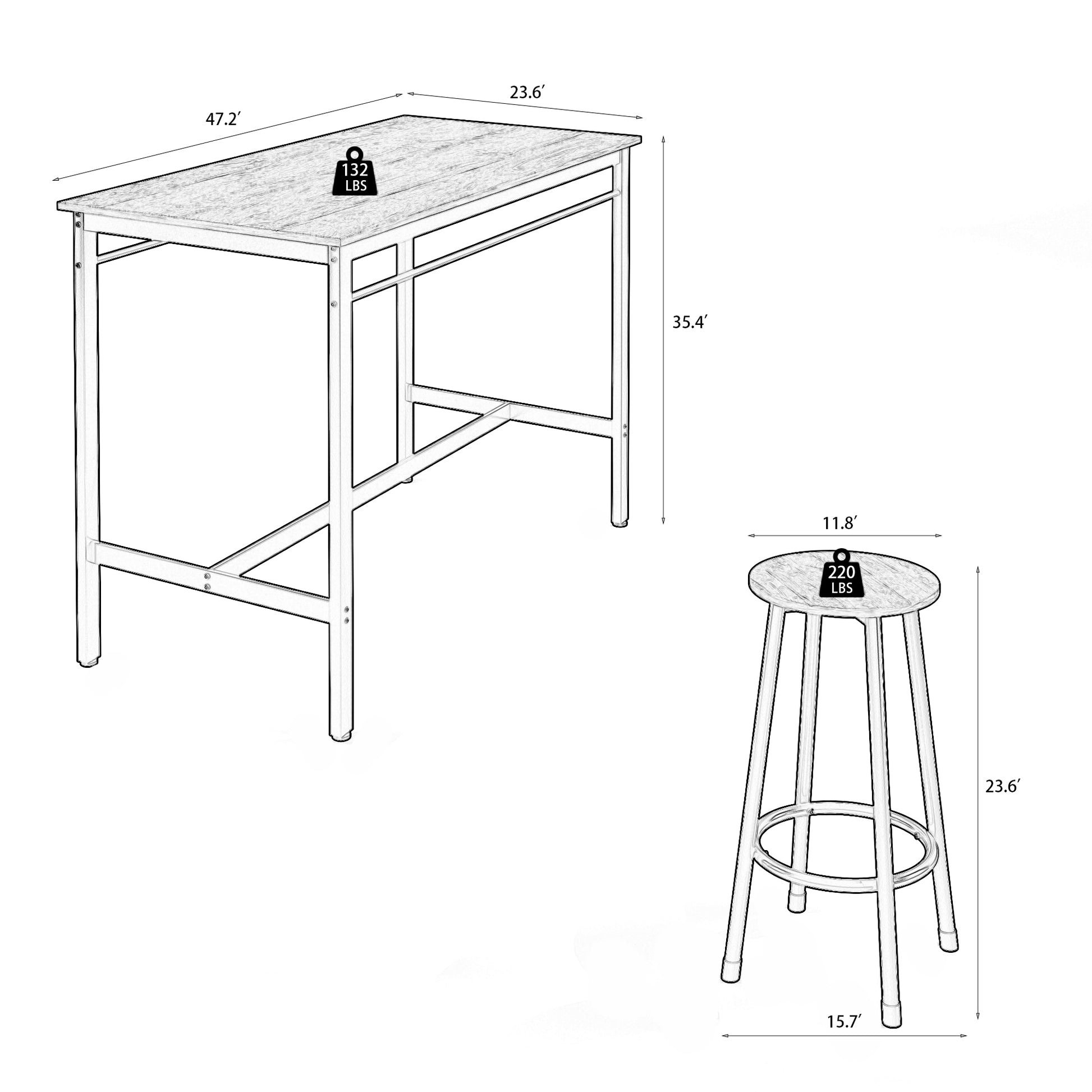 5 Piece Rural Kitchen Table With Four Bar Stools, Metal Frame And Mdf, Black Black Seats 4 Mdf