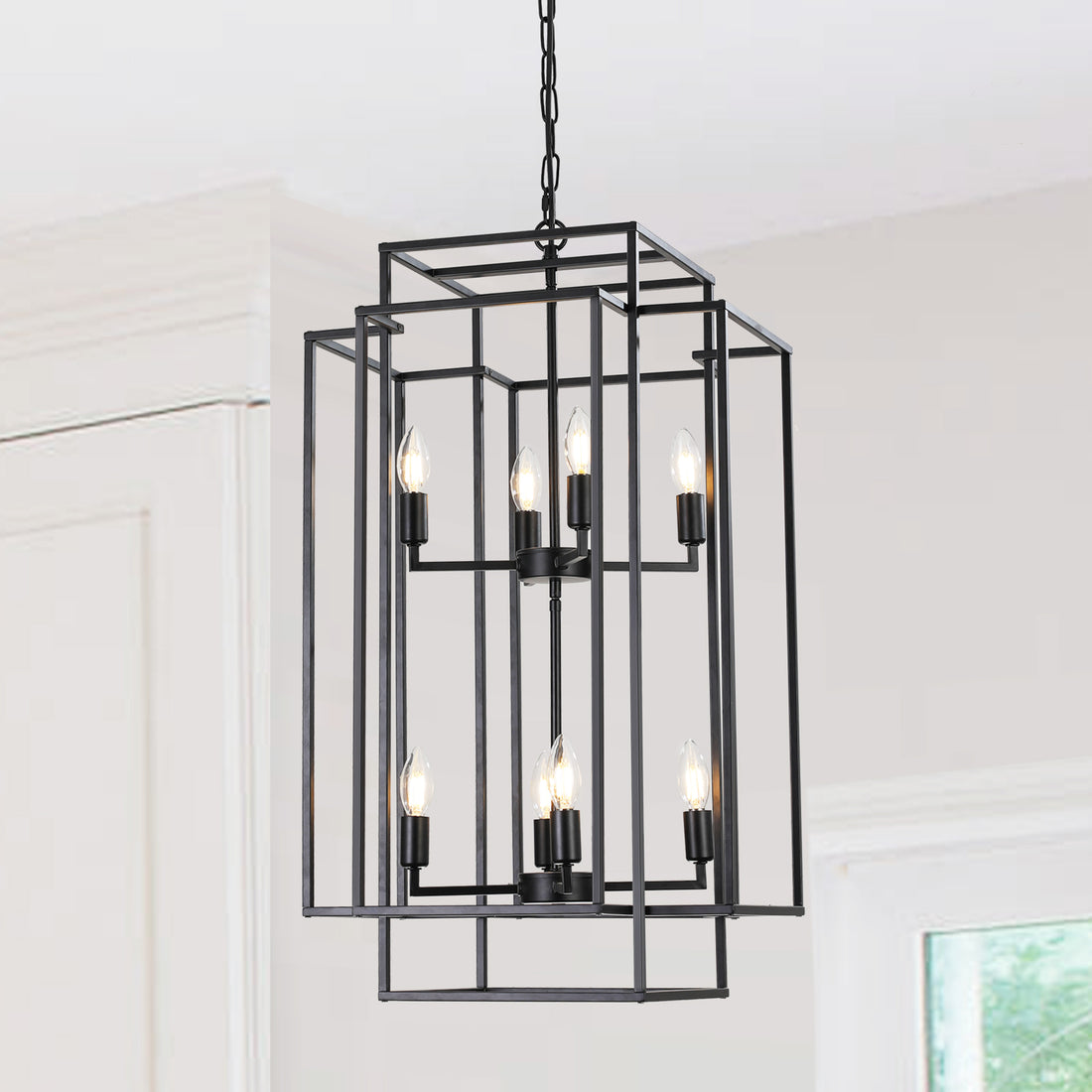 Same As W1340142527 L1018 B 8 Lights Black Lantern Tiered Pendant Light Fixtures, Industrial Farmhouse Hanging Chandelier No Bulbs Black Farmhouse Iron