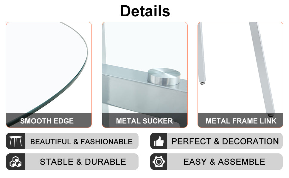 Modern Minimalist Style Circular Transparent Tempered Glass Table, Tempered Glass Tabletop, Silver Metal Table Legs, Suitable For Kitchen, Dining Room, And Living Room, 42 "* 42" * 29.5 "1123R Transparent Glass