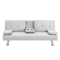 Sofa Bed With Armrest Two Holders Wood Frame, Stainless Leg, Futon White Pvc White Pvc