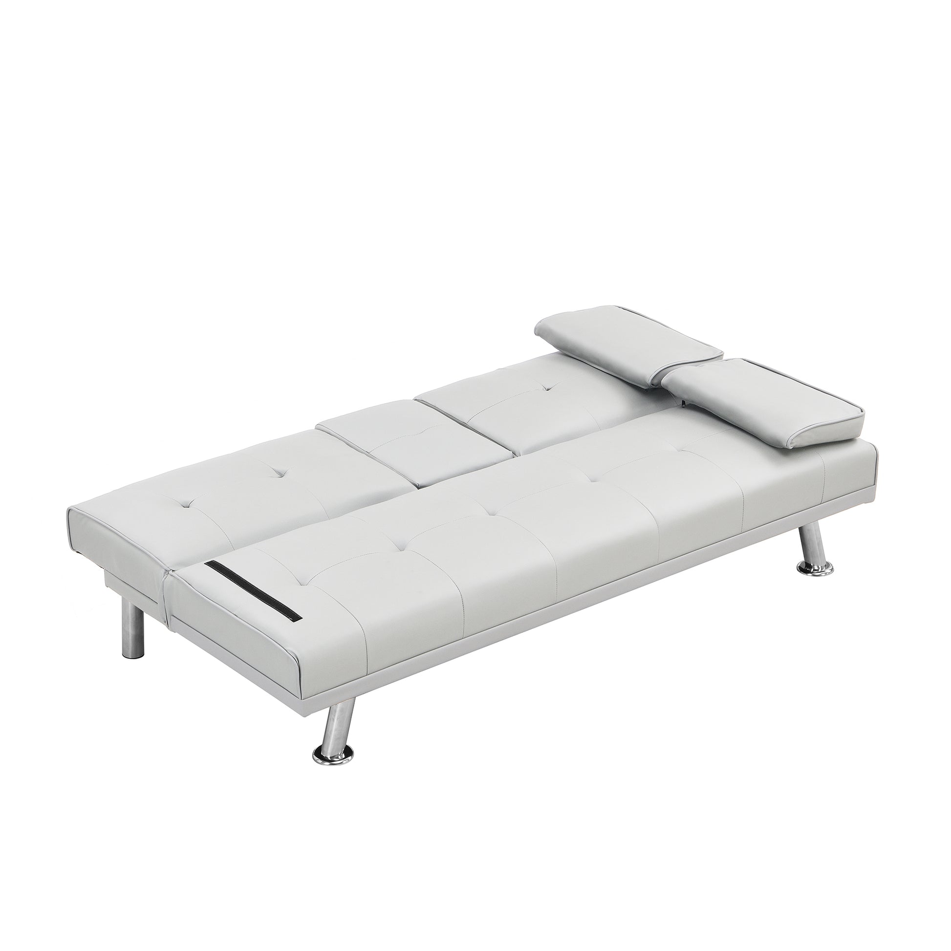 Sofa Bed With Armrest Two Holders Wood Frame, Stainless Leg, Futon White Pvc White Pvc