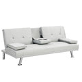 Sofa Bed With Armrest Two Holders Wood Frame, Stainless Leg, Futon White Pvc White Pvc