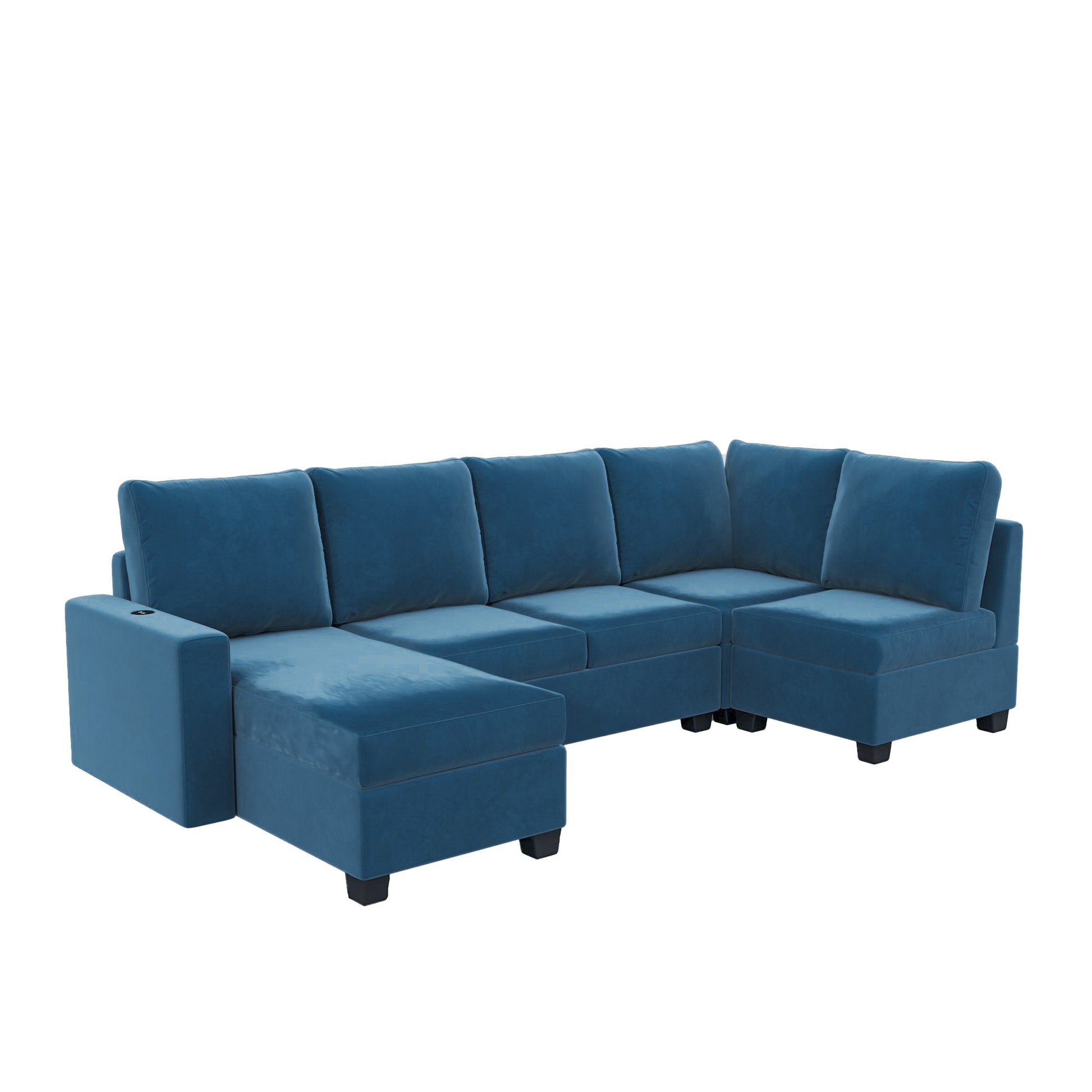 138*56" Modern L Shape Sectional Sofa, 6 Seat Velvet Fabric Couch With Convertible Chaise Lounge,Freely Combinable Indoor Furniture For Living Room, Apartment, Office,3 Colors Navy Velvet 5 Seat